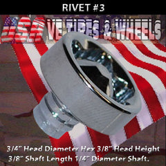 #3 Chrome Rivet 3/4" Head Diameter Star 3/8" Head Height 3/8" Shaft Length 1/4" Diameter Shaft