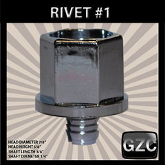 #1 Chrome Rivet 7/8" Head Diameter Hex 5/8" Head Height 3/8" Shaft Length 1/4" Diameter Shaft