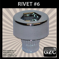 #6 Chrome Rivet 1/2" Head Diameter Hex 1/4" Head Height 1/4" Shaft Length 1/4" Diameter Shaft